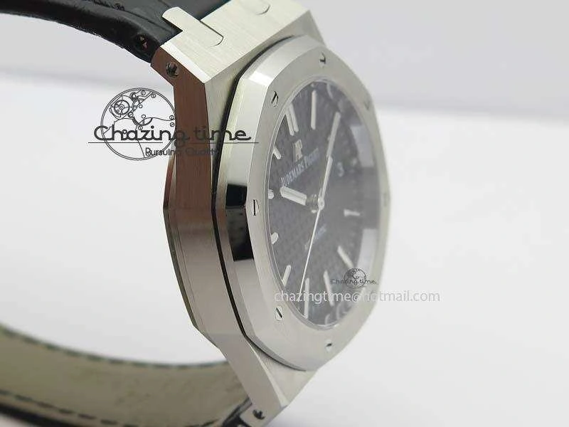 Neat Royal Oak 37mm 15450 SS JF 1:1 Best Edition Black Dial On Black Leather Strap A 5060