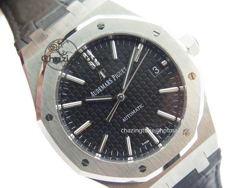 Neat Royal Oak 37mm 15450 SS JF 1:1 Best Edition Black Dial On Black Leather Strap A 5060