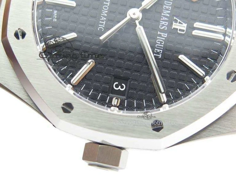 Neat Royal Oak 37mm 15450 SS JF 1:1 Best Edition Black Dial On Black Leather Strap A 5060