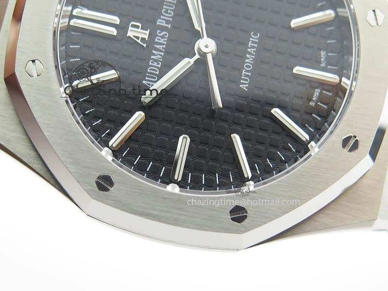Neat Royal Oak 37mm 15450 SS JF 1:1 Best Edition Black Dial On Black Leather Strap A 5060