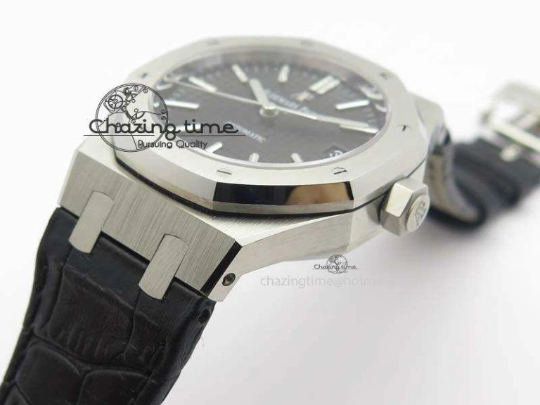 Neat Royal Oak 37mm 15450 SS JF 1:1 Best Edition Black Dial On Black Leather Strap A 5060