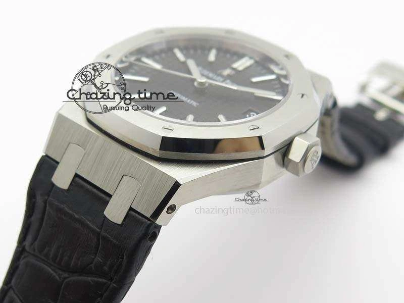 Neat Royal Oak 37mm 15450 SS JF 1:1 Best Edition Black Dial On Black Leather Strap A 5060