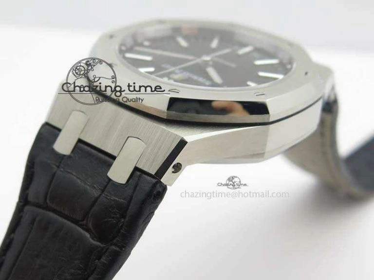 Neat Royal Oak 37mm 15450 SS JF 1:1 Best Edition Black Dial On Black Leather Strap A 5060