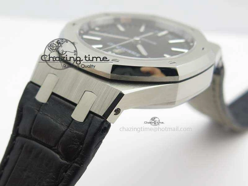 Neat Royal Oak 37mm 15450 SS JF 1:1 Best Edition Black Dial On Black Leather Strap A 5060