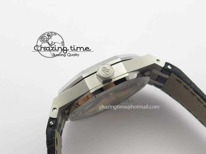 Neat Royal Oak 37mm 15450 SS JF 1:1 Best Edition Black Dial On Black Leather Strap A 5060