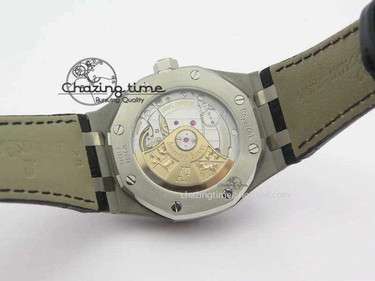 Neat Royal Oak 37mm 15450 SS JF 1:1 Best Edition Black Dial On Black Leather Strap A 5060