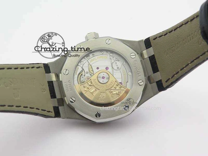 Neat Royal Oak 37mm 15450 SS JF 1:1 Best Edition Black Dial On Black Leather Strap A 5060