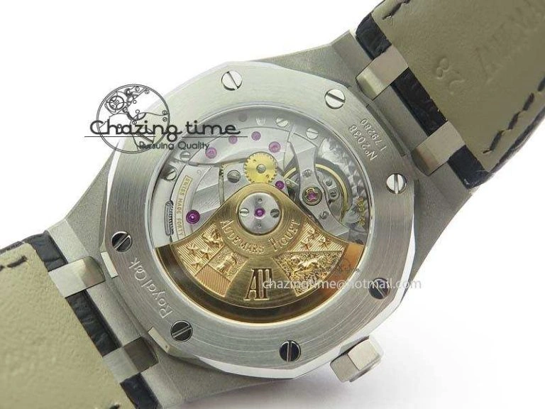 Neat Royal Oak 37mm 15450 SS JF 1:1 Best Edition Black Dial On Black Leather Strap A 5060