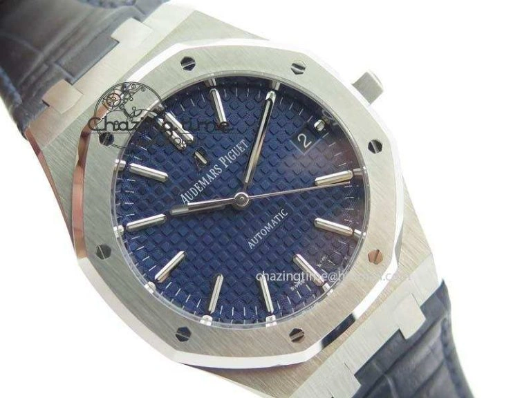 Royal Oak 37mm 15450 SS JF 1:1 Best Edition Blue Dial On Blue Leather Strap A Trendy 5062