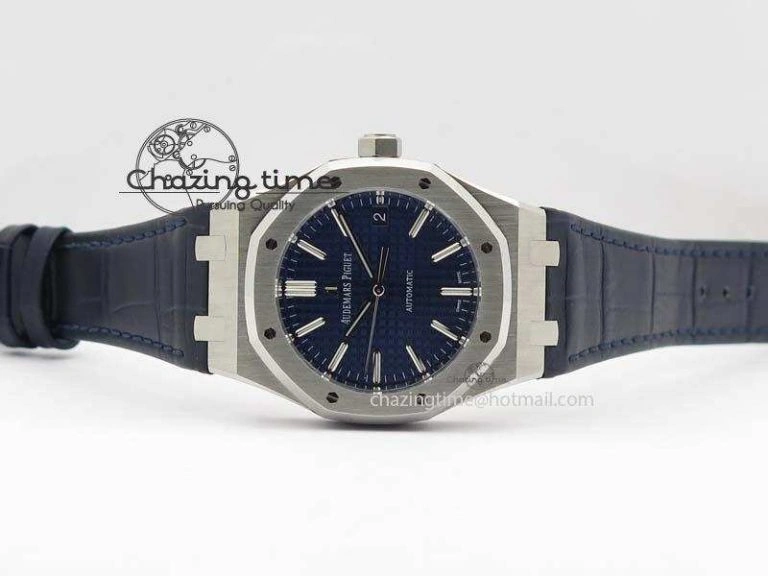 Royal Oak 37mm 15450 SS JF 1:1 Best Edition Blue Dial On Blue Leather Strap A Trendy 5062