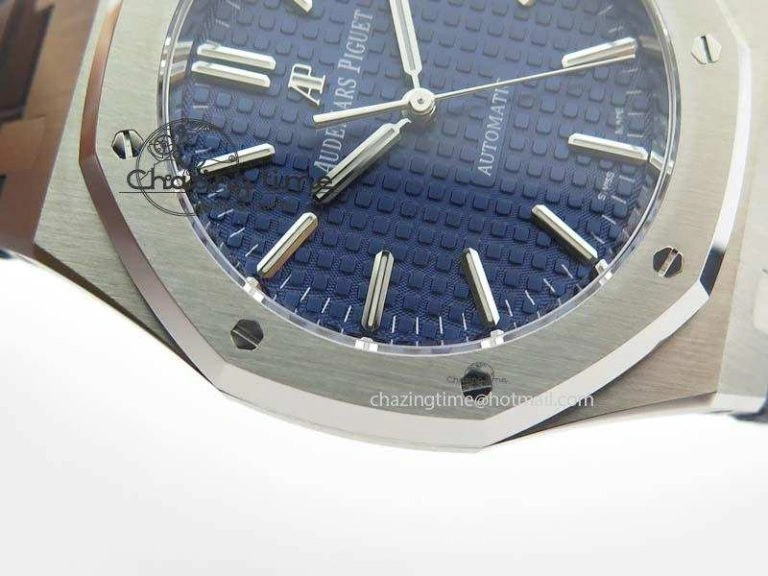 Royal Oak 37mm 15450 SS JF 1:1 Best Edition Blue Dial On Blue Leather Strap A Trendy 5062