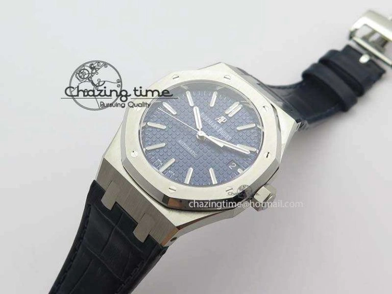 Royal Oak 37mm 15450 SS JF 1:1 Best Edition Blue Dial On Blue Leather Strap A Trendy 5062