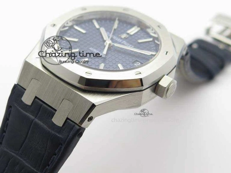Royal Oak 37mm 15450 SS JF 1:1 Best Edition Blue Dial On Blue Leather Strap A Trendy 5062