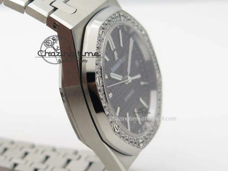 Royal Oak 37mm 15450 SS JF 1:1 Best Edition Diamonds Bezel Black Dial On SS Bracelet A Refined 5095