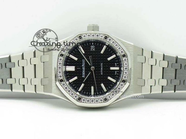 Royal Oak 37mm 15450 SS JF 1:1 Best Edition Diamonds Bezel Black Dial On SS Bracelet A Refined 5095