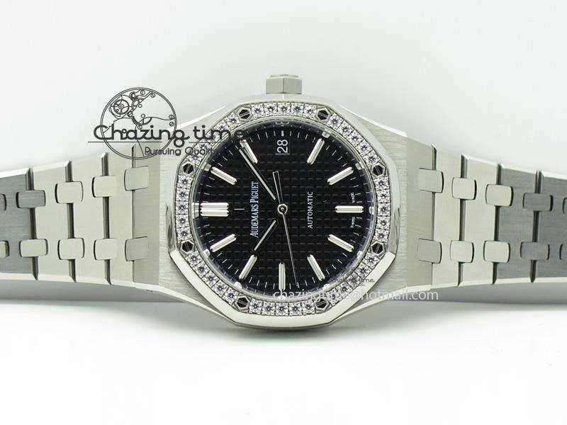 Royal Oak 37mm 15450 SS JF 1:1 Best Edition Diamonds Bezel Black Dial On SS Bracelet A Refined 5095