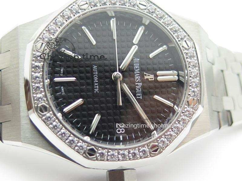 Royal Oak 37mm 15450 SS JF 1:1 Best Edition Diamonds Bezel Black Dial On SS Bracelet A Refined 5095