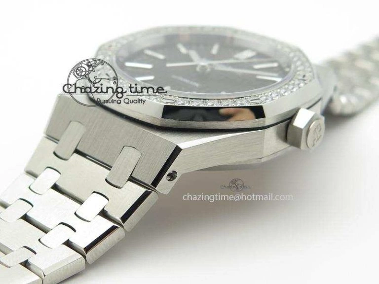 Royal Oak 37mm 15450 SS JF 1:1 Best Edition Diamonds Bezel Black Dial On SS Bracelet A Refined 5095