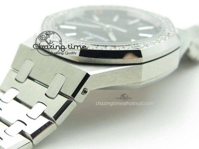 Royal Oak 37mm 15450 SS JF 1:1 Best Edition Diamonds Bezel Black Dial On SS Bracelet A Refined 5095