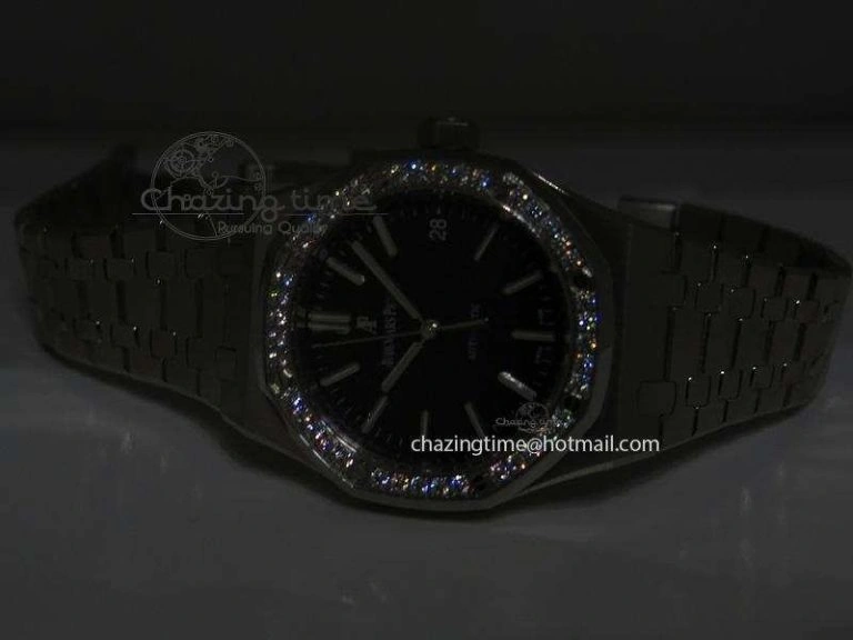 Royal Oak 37mm 15450 SS JF 1:1 Best Edition Diamonds Bezel Black Dial On SS Bracelet A Refined 5095