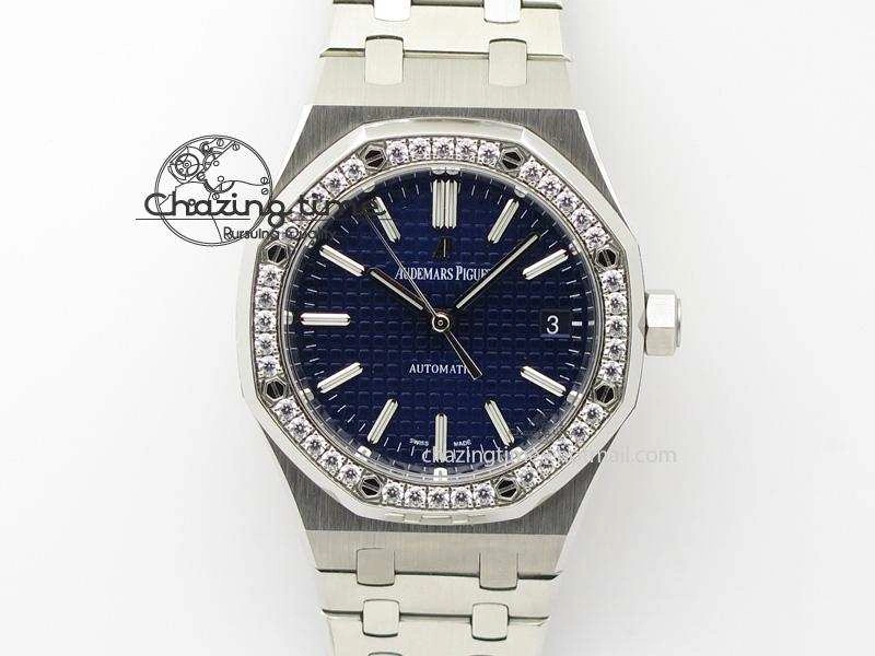 Breathable Royal Oak 37mm 15450 SS JF 1:1 Best Edition Diamonds Bezel Blue Dial On SS Bracelet A 5093