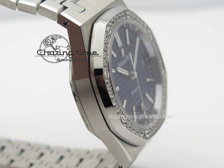 Breathable Royal Oak 37mm 15450 SS JF 1:1 Best Edition Diamonds Bezel Blue Dial On SS Bracelet A 5093