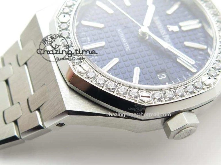 Breathable Royal Oak 37mm 15450 SS JF 1:1 Best Edition Diamonds Bezel Blue Dial On SS Bracelet A 5093
