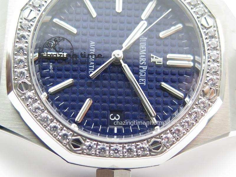Breathable Royal Oak 37mm 15450 SS JF 1:1 Best Edition Diamonds Bezel Blue Dial On SS Bracelet A 5093