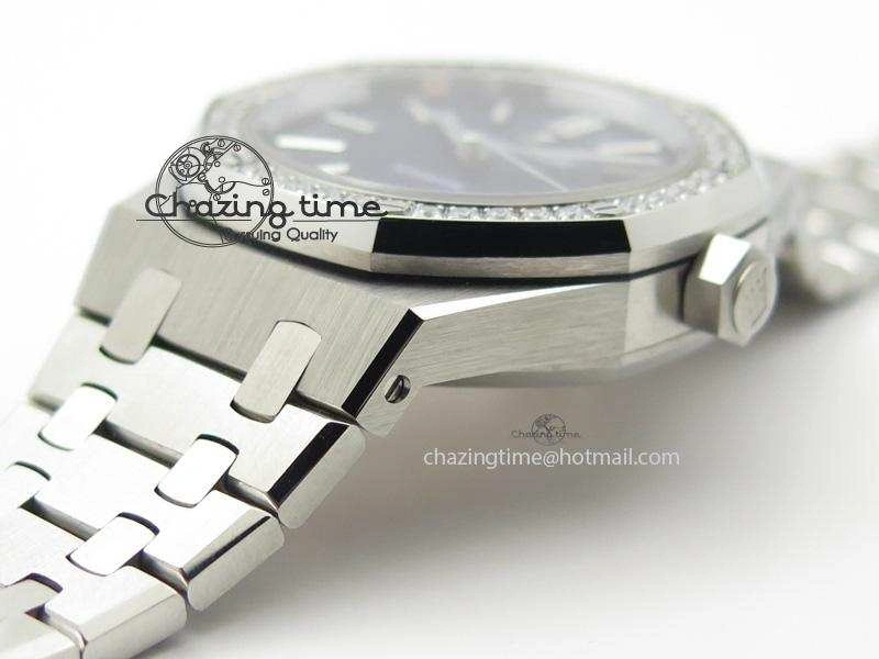 Breathable Royal Oak 37mm 15450 SS JF 1:1 Best Edition Diamonds Bezel Blue Dial On SS Bracelet A 5093