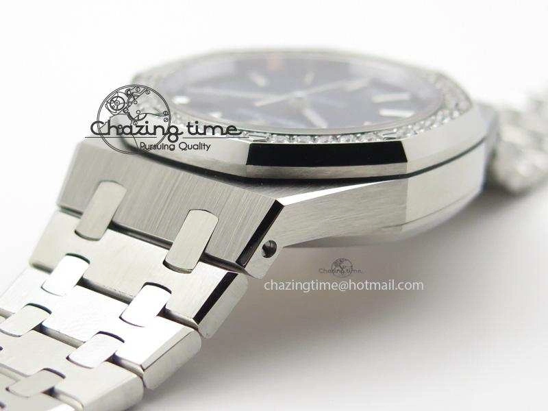 Breathable Royal Oak 37mm 15450 SS JF 1:1 Best Edition Diamonds Bezel Blue Dial On SS Bracelet A 5093