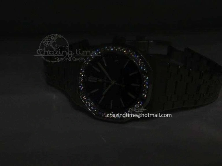 Breathable Royal Oak 37mm 15450 SS JF 1:1 Best Edition Diamonds Bezel Blue Dial On SS Bracelet A 5093