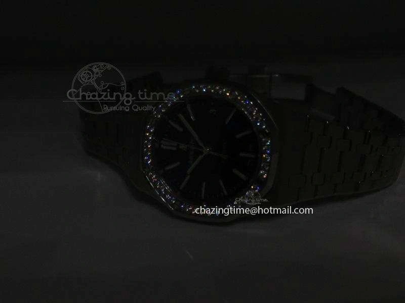 Breathable Royal Oak 37mm 15450 SS JF 1:1 Best Edition Diamonds Bezel Blue Dial On SS Bracelet A 5093