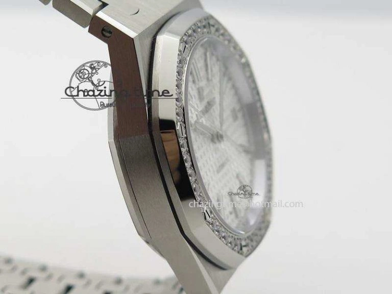Royal Oak 37mm 15450 SS JF 1:1 Best Edition Diamonds Bezel Silver Dial On SS Bracelet A ComfortFit 5094