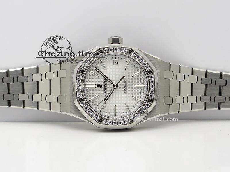 Royal Oak 37mm 15450 SS JF 1:1 Best Edition Diamonds Bezel Silver Dial On SS Bracelet A ComfortFit 5094