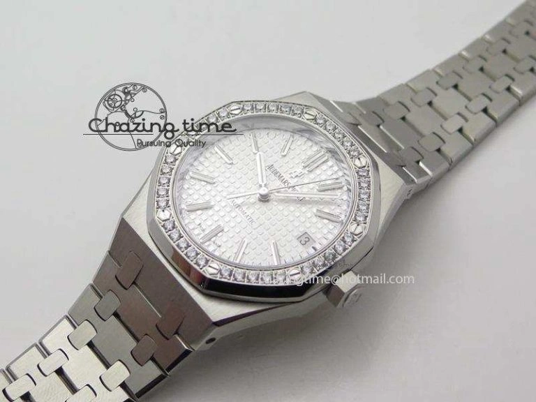 Royal Oak 37mm 15450 SS JF 1:1 Best Edition Diamonds Bezel Silver Dial On SS Bracelet A ComfortFit 5094