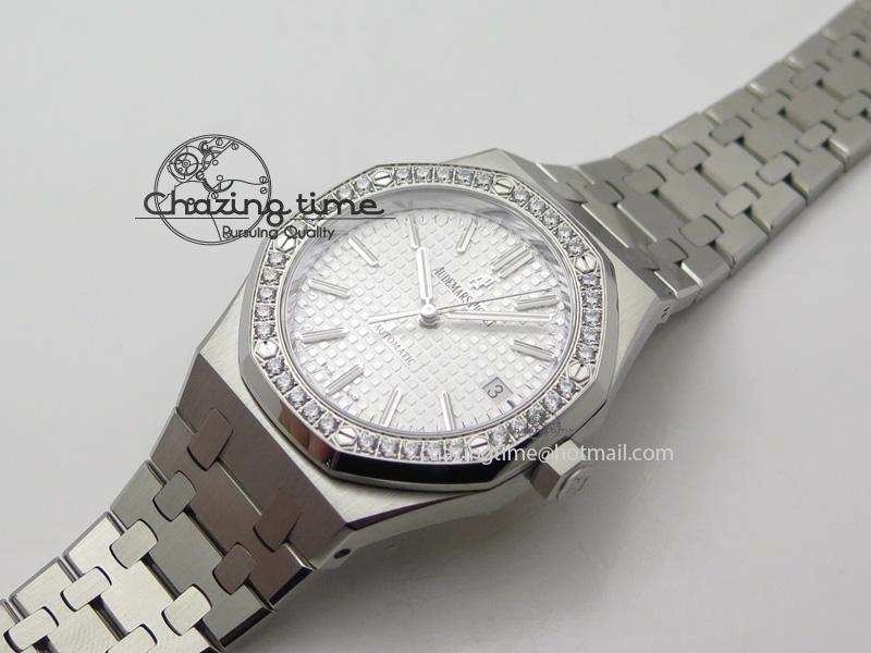 Royal Oak 37mm 15450 SS JF 1:1 Best Edition Diamonds Bezel Silver Dial On SS Bracelet A ComfortFit 5094