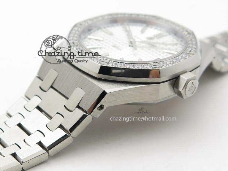 Royal Oak 37mm 15450 SS JF 1:1 Best Edition Diamonds Bezel Silver Dial On SS Bracelet A ComfortFit 5094