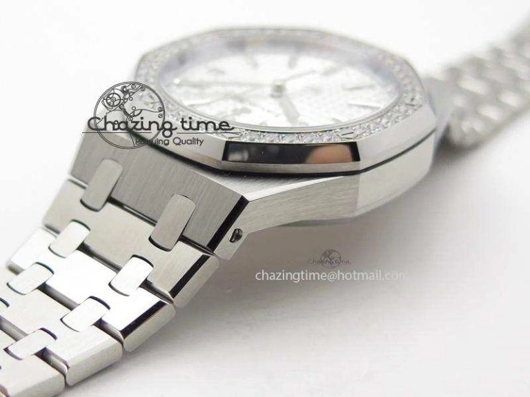 Royal Oak 37mm 15450 SS JF 1:1 Best Edition Diamonds Bezel Silver Dial On SS Bracelet A ComfortFit 5094