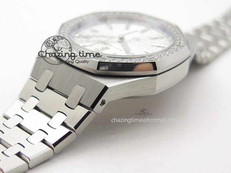 Royal Oak 37mm 15450 SS JF 1:1 Best Edition Diamonds Bezel Silver Dial On SS Bracelet A ComfortFit 5094