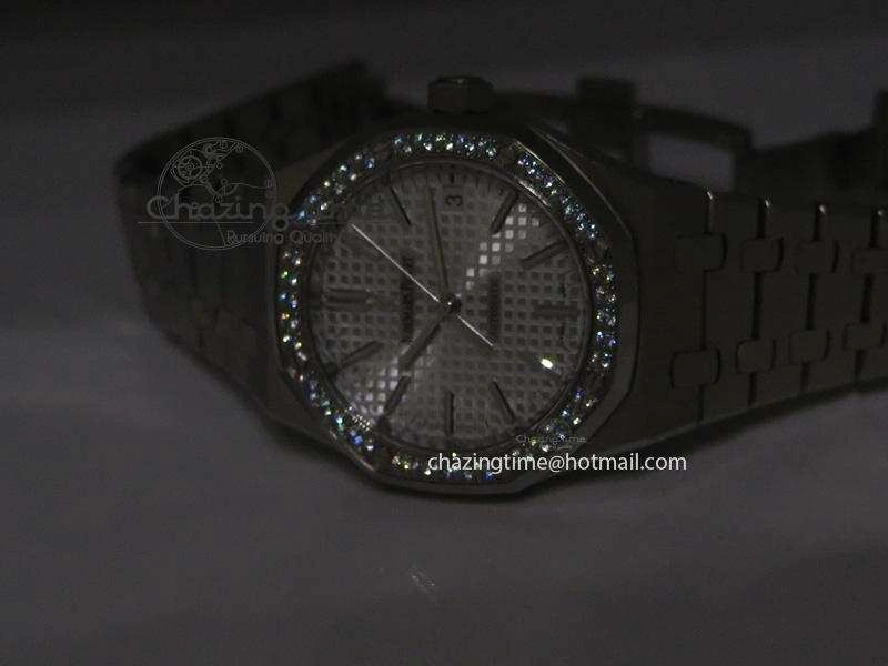 Royal Oak 37mm 15450 SS JF 1:1 Best Edition Diamonds Bezel Silver Dial On SS Bracelet A ComfortFit 5094