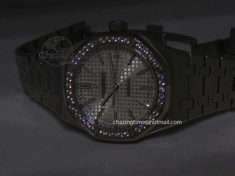 Royal Oak 37mm 15450 SS JF 1:1 Best Edition Diamonds Bezel Silver Dial On SS Bracelet A ComfortFit 5094