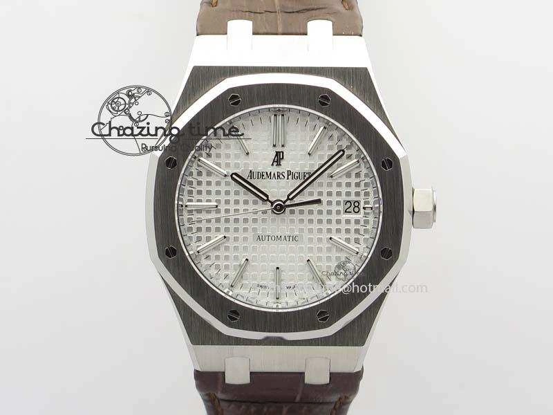 ComfortFit Royal Oak 37mm 15450 SS JF 1:1 Best Edition Silver Dial On Brown Leather Strap A 5063