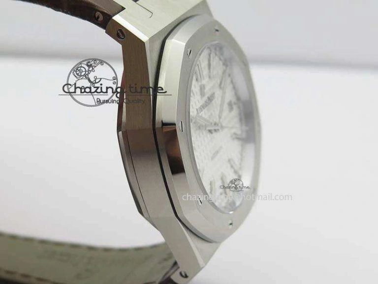 ComfortFit Royal Oak 37mm 15450 SS JF 1:1 Best Edition Silver Dial On Brown Leather Strap A 5063