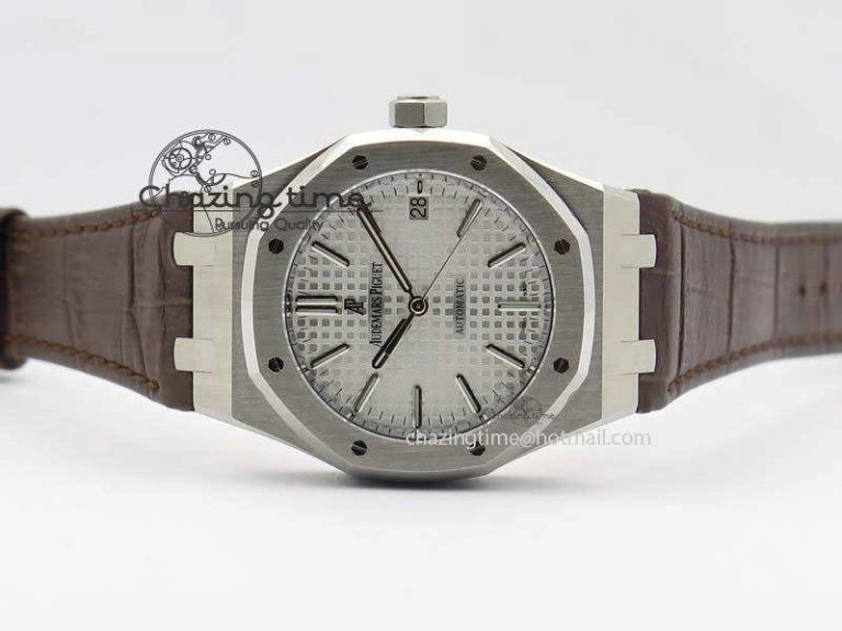 ComfortFit Royal Oak 37mm 15450 SS JF 1:1 Best Edition Silver Dial On Brown Leather Strap A 5063
