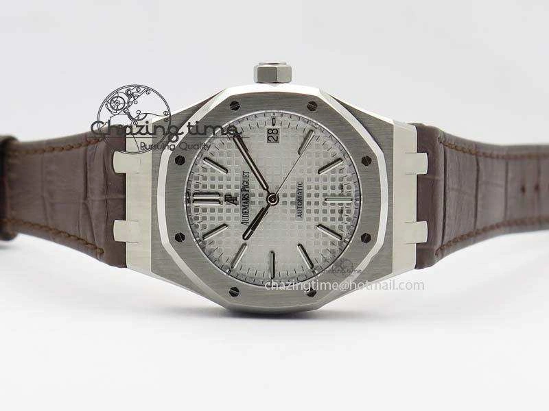 ComfortFit Royal Oak 37mm 15450 SS JF 1:1 Best Edition Silver Dial On Brown Leather Strap A 5063