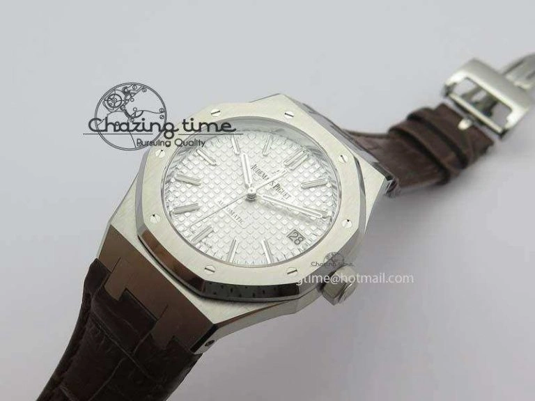 ComfortFit Royal Oak 37mm 15450 SS JF 1:1 Best Edition Silver Dial On Brown Leather Strap A 5063