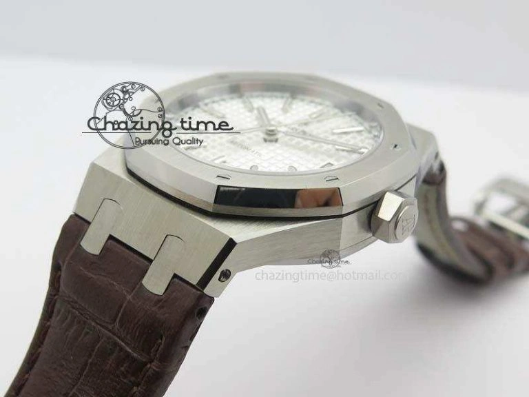 ComfortFit Royal Oak 37mm 15450 SS JF 1:1 Best Edition Silver Dial On Brown Leather Strap A 5063