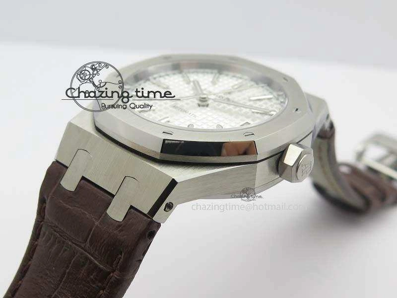ComfortFit Royal Oak 37mm 15450 SS JF 1:1 Best Edition Silver Dial On Brown Leather Strap A 5063