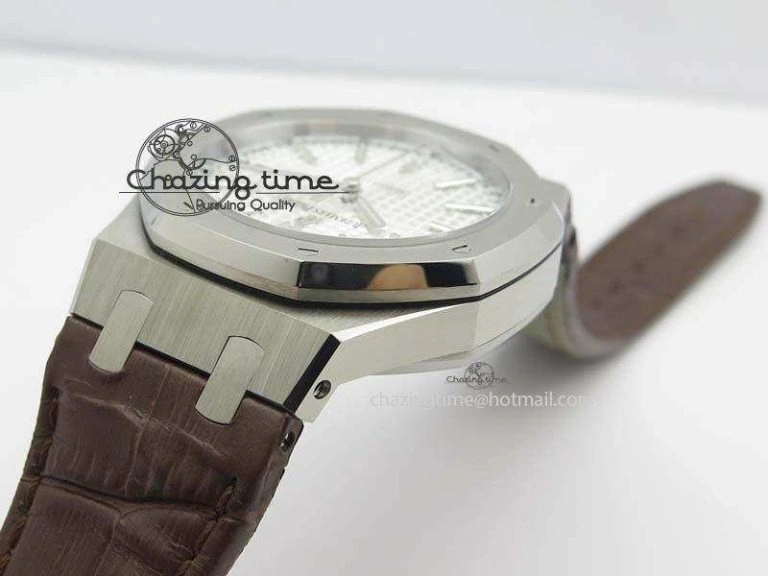 ComfortFit Royal Oak 37mm 15450 SS JF 1:1 Best Edition Silver Dial On Brown Leather Strap A 5063