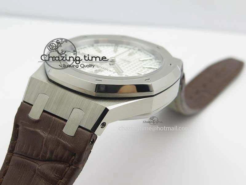 ComfortFit Royal Oak 37mm 15450 SS JF 1:1 Best Edition Silver Dial On Brown Leather Strap A 5063